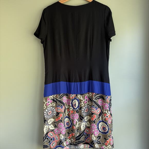 BODEN Silk Viscose Colorblock Floral Shift Dress Sz 10 Artsy Boho Retro Brompton - Picture 2 of 13